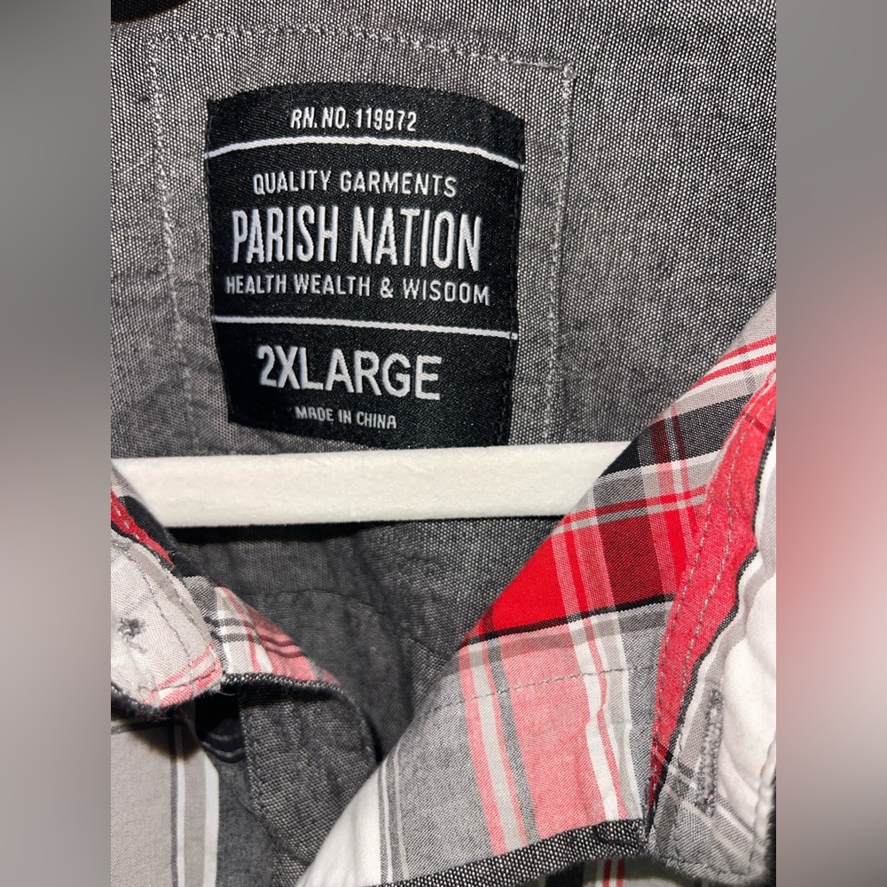 Parish Nation Shirt Long Sleeve Plaid Gray Elbow Patches Pockets Men’s Size  2XL - Picture 3 of 9